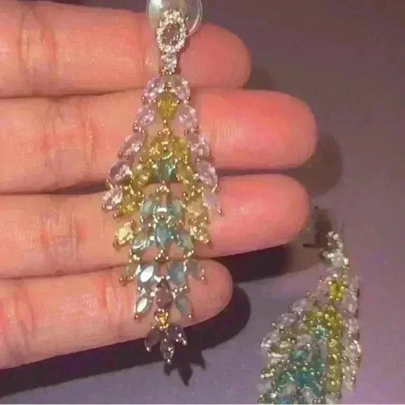 New without tags-Sparkly Multi-Color Dangling Earrings - Blue, Purple & Green - Picture 4 of 4